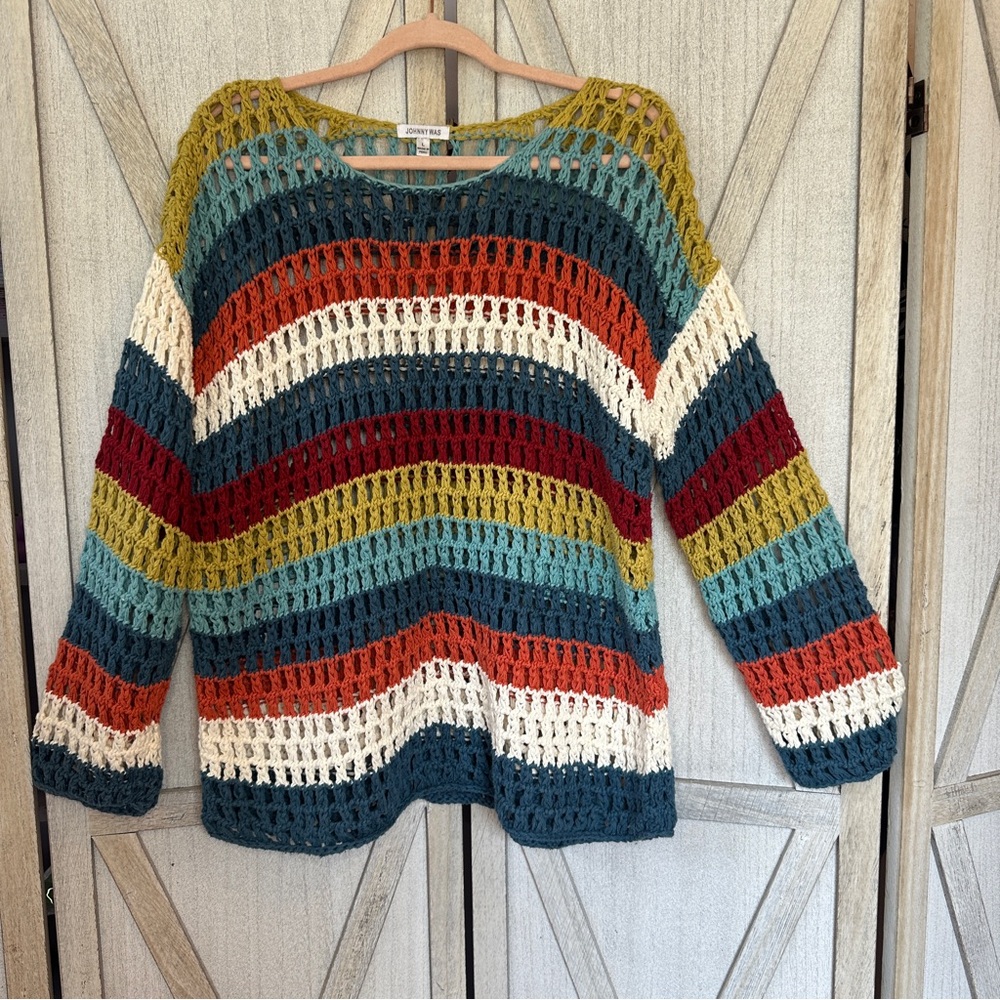 Johnny Was Green and Orange Crew Neck Sweater